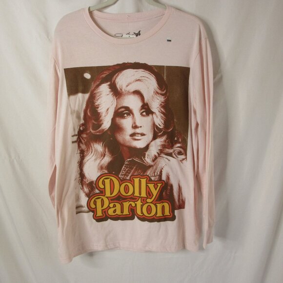 Dolly Parton Tee T Shirt Long Sleeve Pink Dolly Fan Butterfly Size Large NWT - Picture 2 of 9